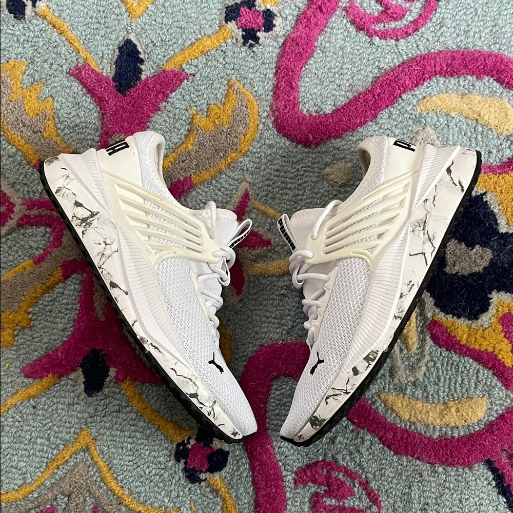 Puma Pacer Future White and Black Marble-Accent Athletic Sneakers - Picture 6 of 6